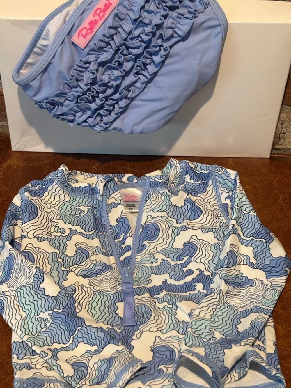 Ruffle Butts Light Blue & White Ruffle Swim Set - Picture 2 of 7
